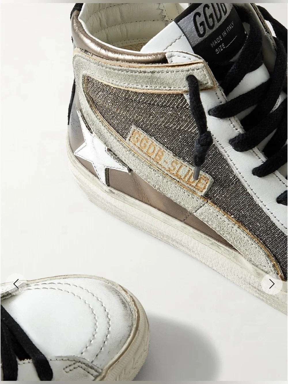 Golden Goose Size 36 US 6 Slide distressed Leather And Lurex High Top Sneakers